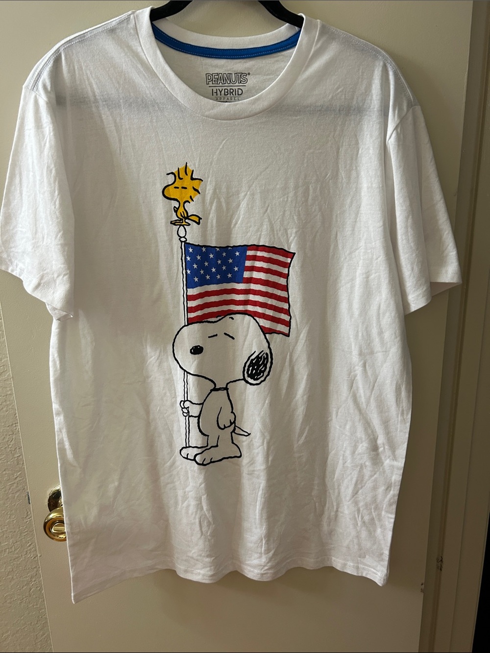 Hybrid Apparel White Snoopy & Woodstock American Flag Graphic Tee